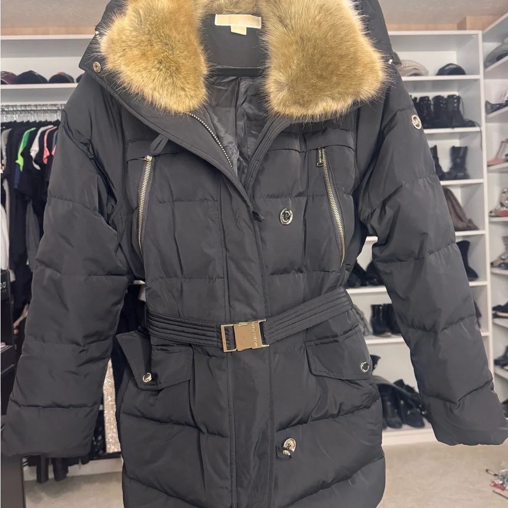 Michael Kors Black Puffer Jacket with Fur Trim - Picture 10 of 10